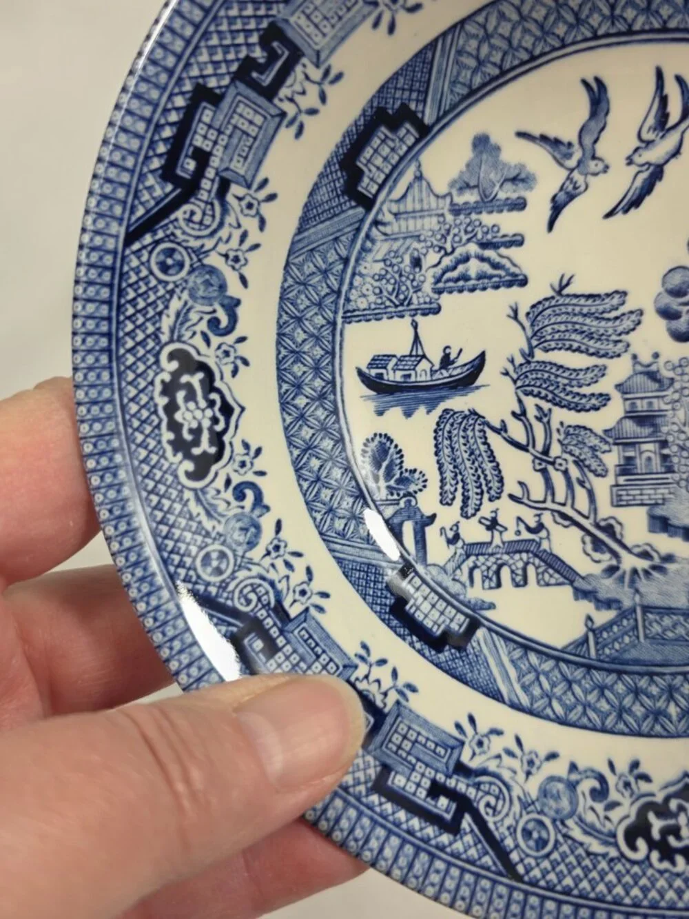 TWO Churchill Willow Blue Coupe Cereal Bowls Georgian Shape Blue Willow England